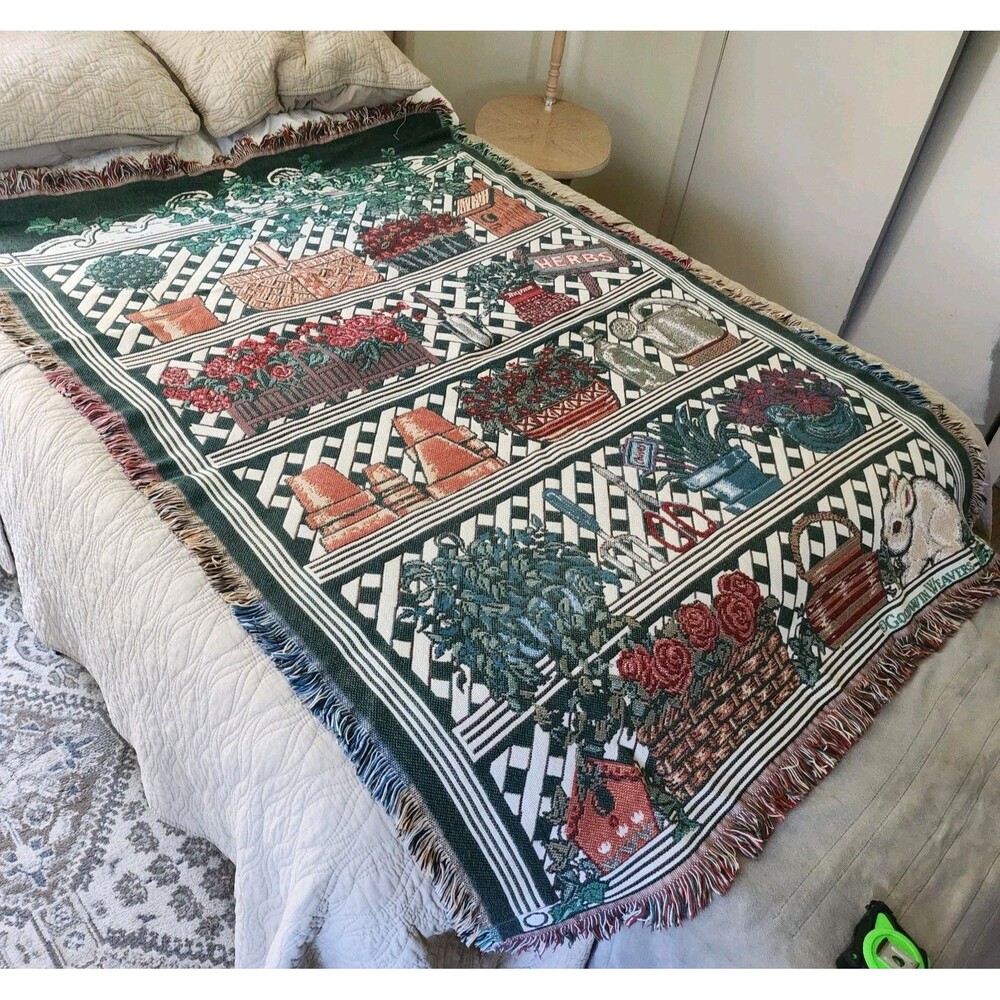 Vintage 90s Goodwin Weavers Garden Apothecary Woven Blanket 67”X47" Cottagecore